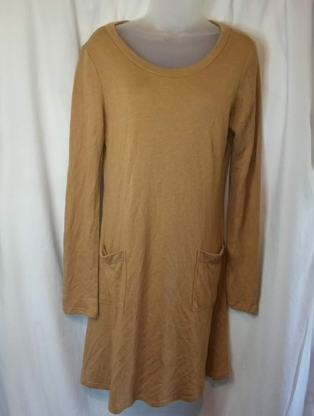 Long Sleeve Pocket Dress Tunic Shirt Lagenlook Neutral Camel Tan Hippie Casual